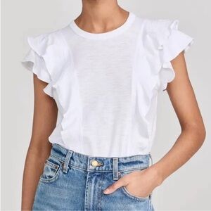 Veronica Beard White Bea Short Sleeve Ruffle Top Size S
